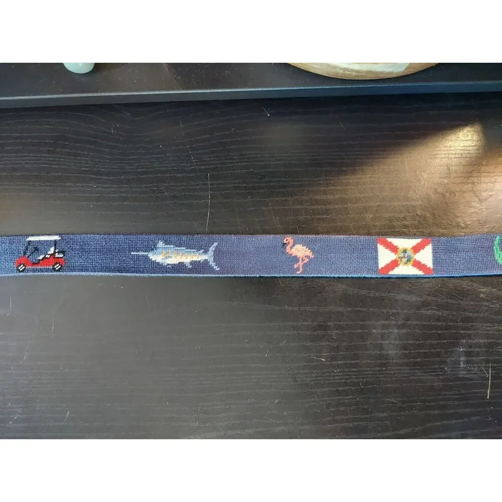 Smathers & Branson Belt sz 40 Hand Stitched Needle Point Florida Fishing